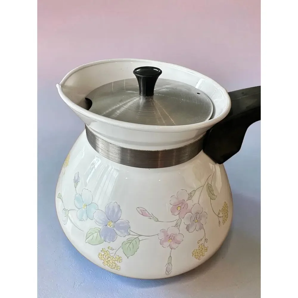 Vintage Corning Ware P-104 Pastel Bouquet 6 Cup Teapot Coffee Pot w/Lid